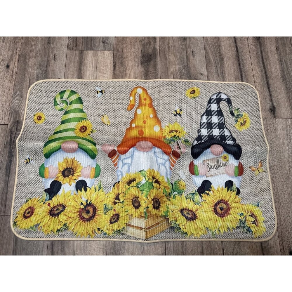 Gnome Sunflower Print Non-Slip Rug 36"x24" Burlap Style Indoor/Outdoor Fall Them
